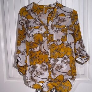 DNA Couture Mustard and White Patterned Blouse